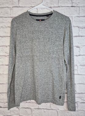 Superdry Mens S Gray Long Sleeve Embossed Logo T Shirt Cotton Heathered Pullover